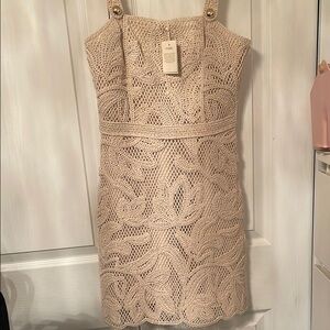 Maje Cream Sheath Mini Dress Square Neck Sleeveless